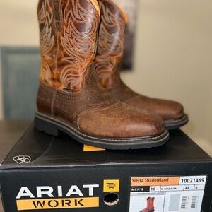 Ariat Mens Sierra Shadowland Wide Square Steel Toe Work Boots Brown 10 D NEW